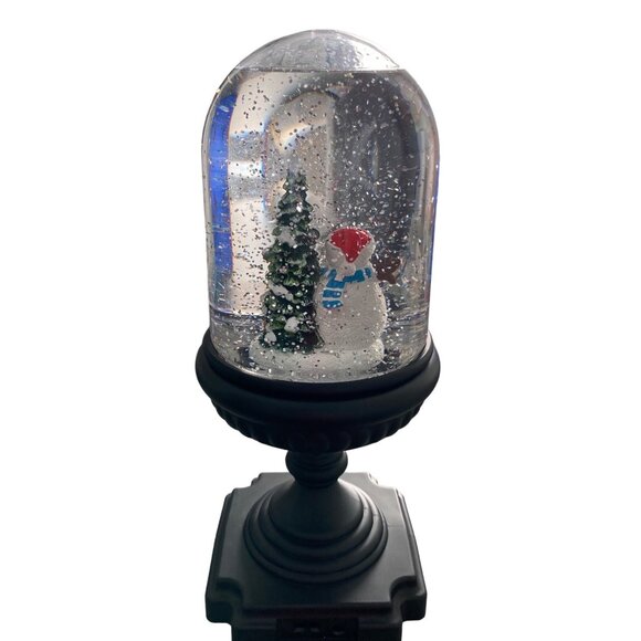 VTG Snow Globe With Snowman & Bunnies On Black Base, 10 in - Picture 3 of 4